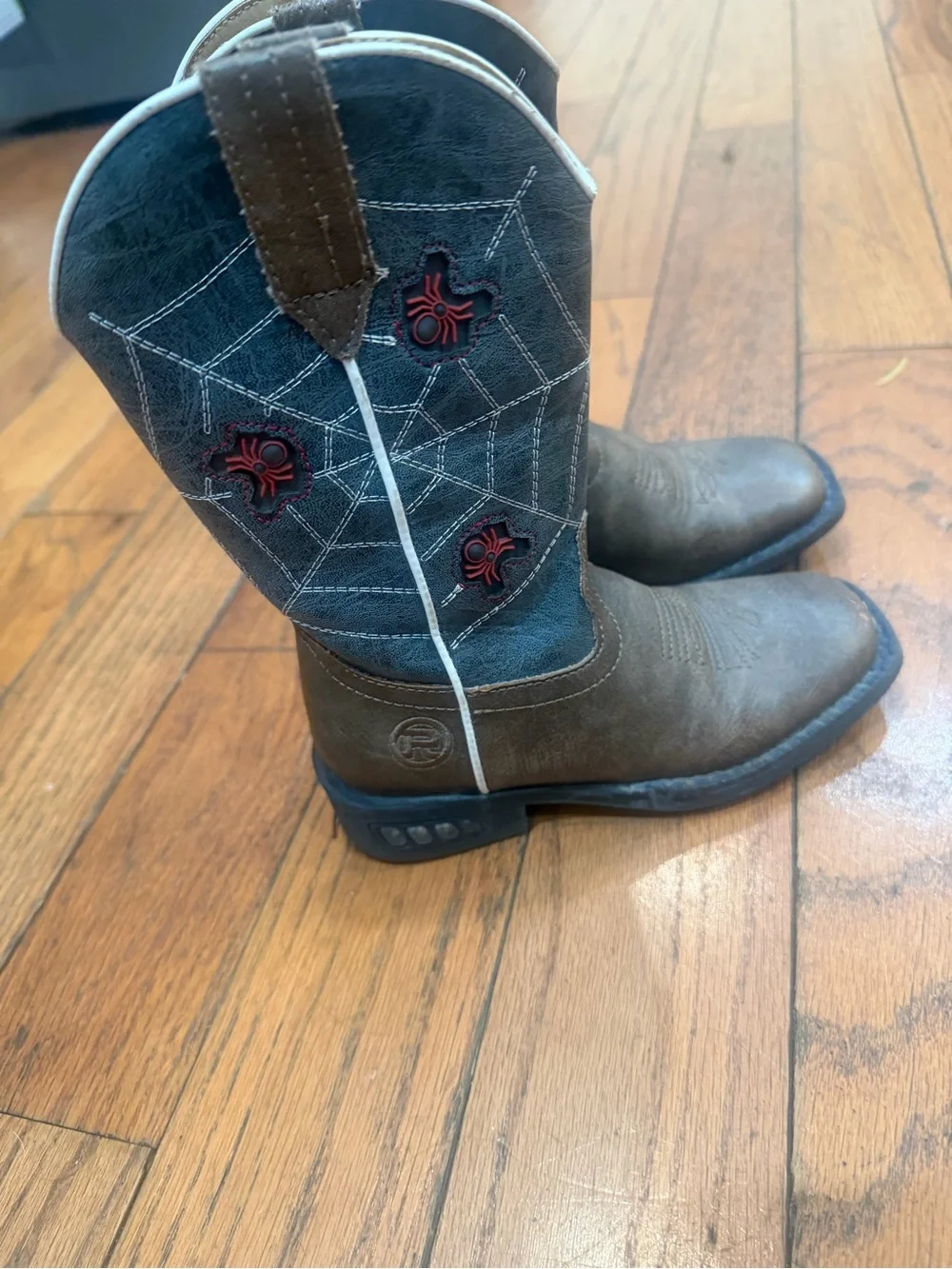 Roper Brown Kids Western Boots with Red Spider Accents